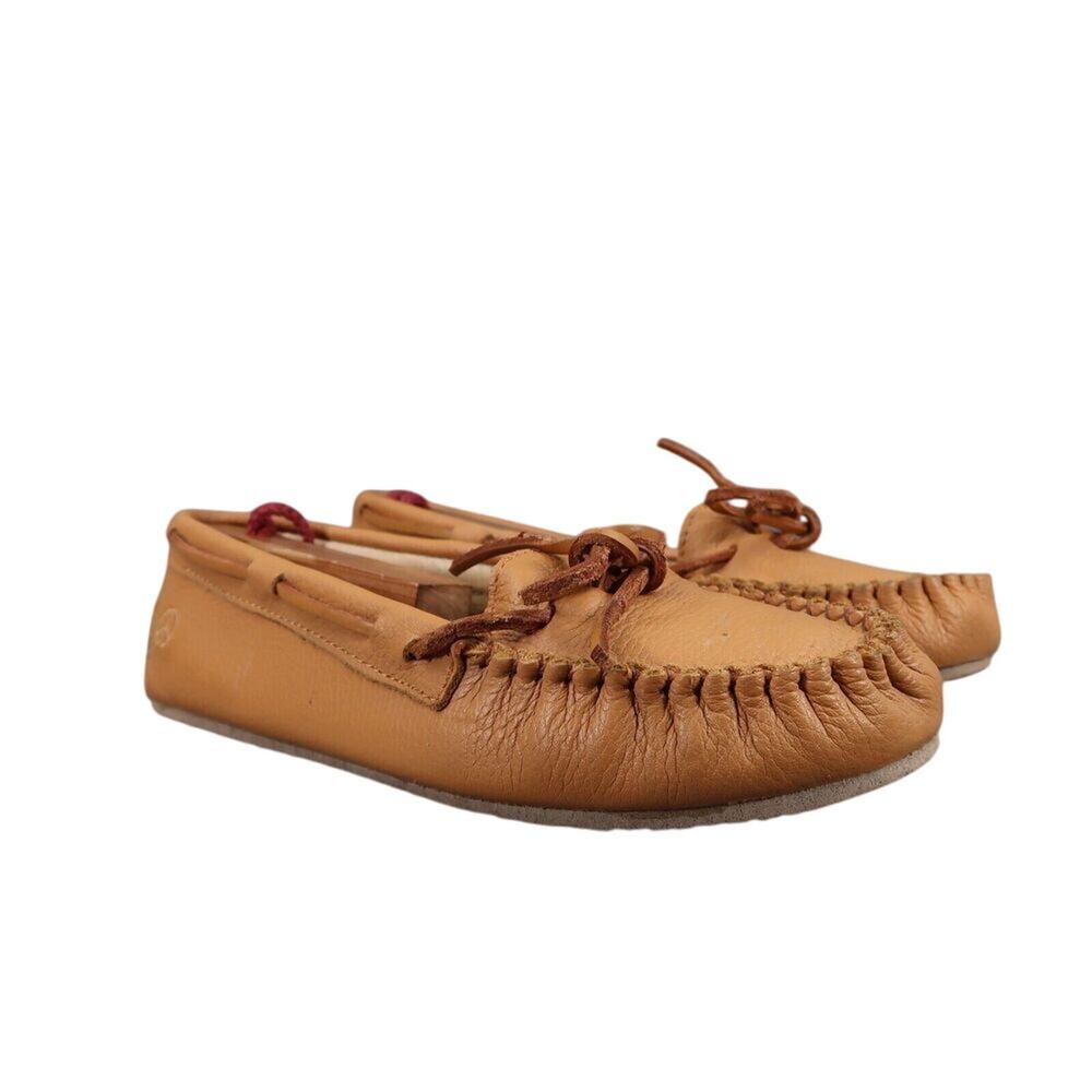 Peace Moccasin Shoes Womens 7 Slip On Leather Loafer Jean Classic Vintage Brown